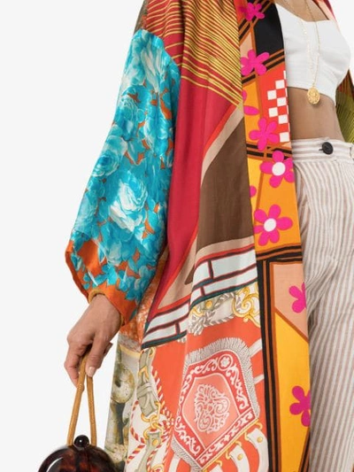 Shop Rianna + Nina Mix Print Silk Kimono Robe In Multicoloured