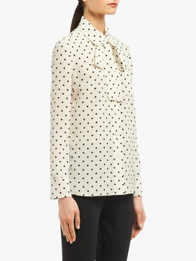 Shop Prada Polka Dot Pussybow Shirt - White