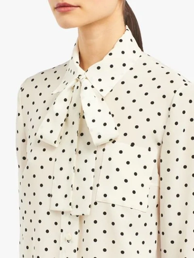 Shop Prada Polka Dot Pussybow Shirt - White