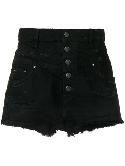 Shop Amiri Distressed Denim Shorts In Black