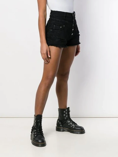 Shop Amiri Distressed Denim Shorts In Black