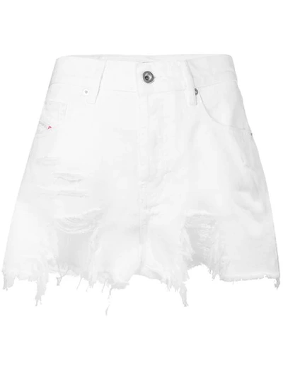 Shop Diesel Distressed Denim Shorts In White