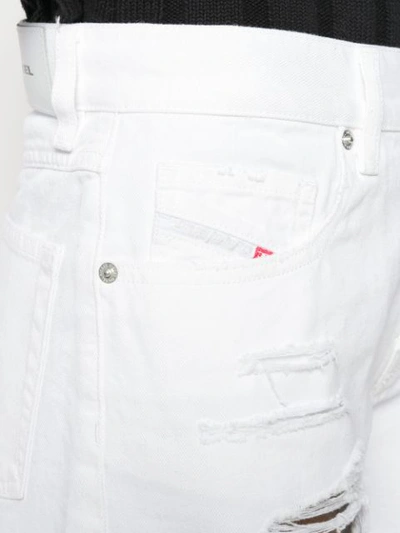 Shop Diesel Distressed Denim Shorts In White