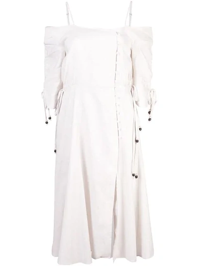 Shop Jonathan Simkhai Off-shoulder Front Slit Dress In White