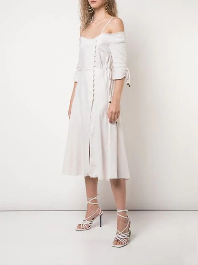 Shop Jonathan Simkhai Off-shoulder Front Slit Dress In White