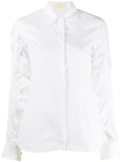 Shop Sara Battaglia Ruched Sleeve Shirt In White