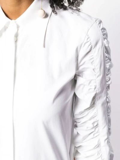 Shop Sara Battaglia Ruched Sleeve Shirt In White