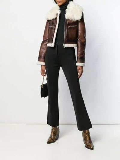 Shop Givenchy Fur Collar Cropped Leather Jacket In Brown