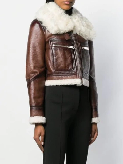 Shop Givenchy Fur Collar Cropped Leather Jacket In Brown