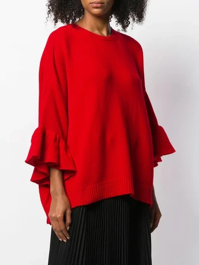 Shop Valentino Flounce Sleeve Jumper In Red
