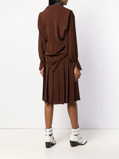 Shop Chloé Pleated Shirt Dress In Brown