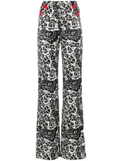 Shop De La Vali Una Printed Wide Leg Trousers In Black