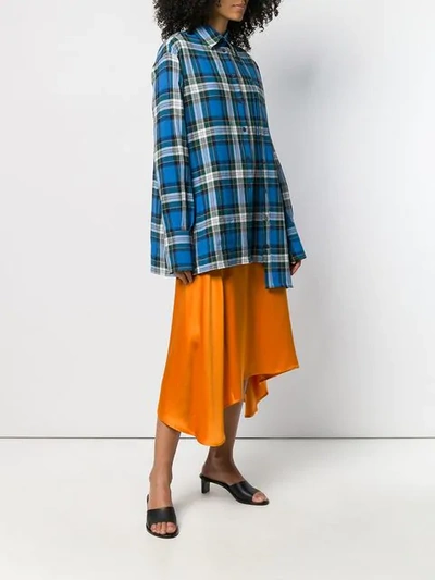 Shop Rokh Oversized Plaid Shirt In Blue