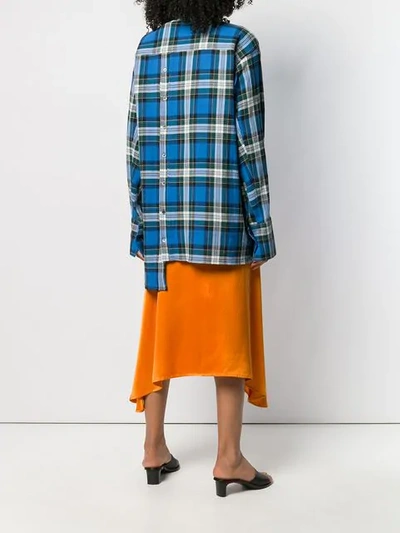 Shop Rokh Oversized Plaid Shirt In Blue