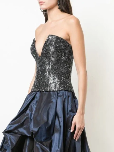 Shop Rubin Singer Deep V Corset With Beaded Lace Overlay In Blue
