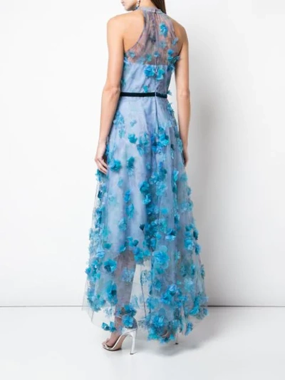 Shop Marchesa Notte 3d Floral Bodice Gown In Blue