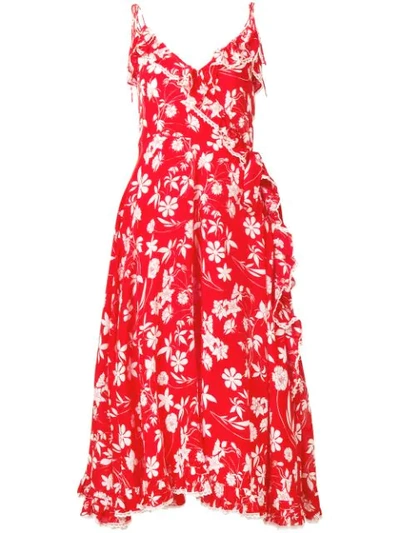 Shop Athena Procopiou Farah Floral Flared Dress In Red