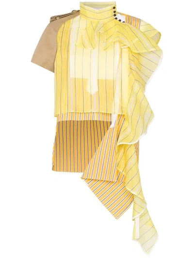 Shop Sacai Asymmetric Draped Detail Blouse - Yellow