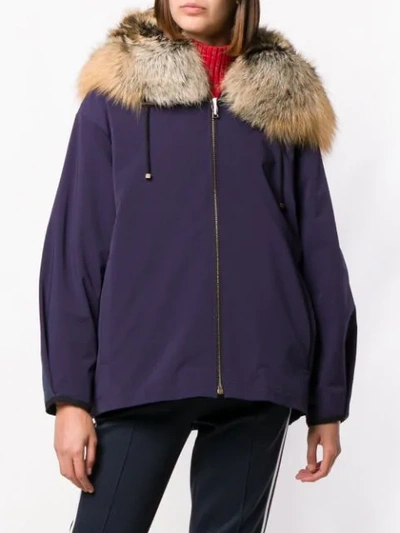 Shop Liska Fox Fur Hooded Jacket In Violett