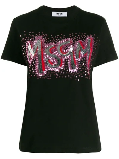 Shop Msgm Sequin Logo T-shirt In Black