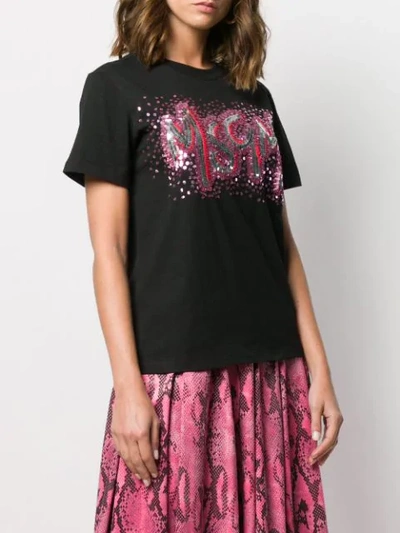 Shop Msgm Sequin Logo T-shirt In Black