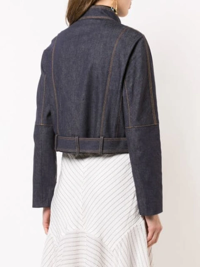 Shop Adeam Cropped Biker Jacket In Blue