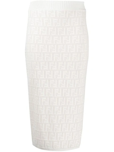 Shop Fendi Ff Motif Knit Skirt - White