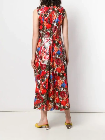 Shop Marni Floral Print Fitted Dress In Red