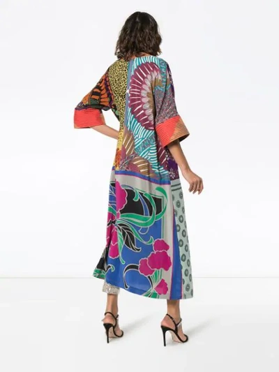 Shop Rianna + Nina Multi-print And Patchwork Silk Kaftan - Blue