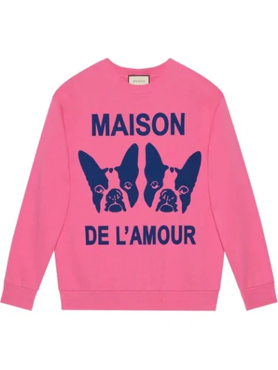 Shop Gucci "maison De L'amour" Sweatshirt With Bosco And Orso In Pink