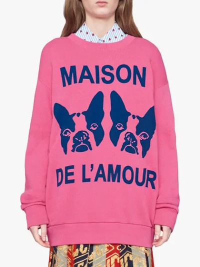 Shop Gucci "maison De L'amour" Sweatshirt With Bosco And Orso In Pink