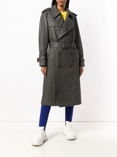 Shop Maison Margiela Contrast Stitch Trench Coat In Black