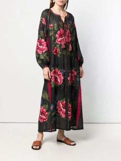 Shop Vita Kin Rose Print Button-front Maxi Dress In Black