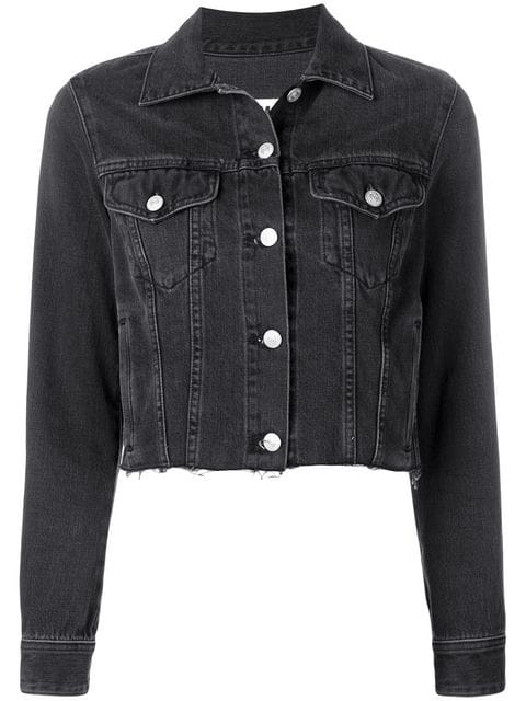 cropped raw hem denim jacket