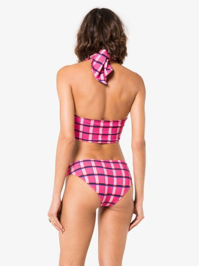 Shop Paper London Fiji Halterneck Miami Check Print Bikini In Pink