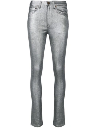 Shop Saint Laurent Metallic Skinny Jeans In Silver