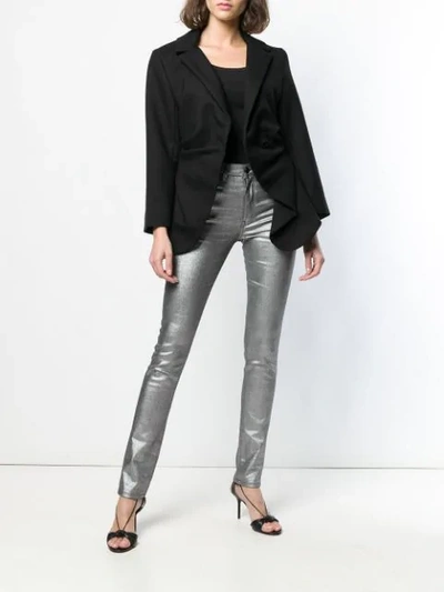 Shop Saint Laurent Metallic Skinny Jeans In Silver