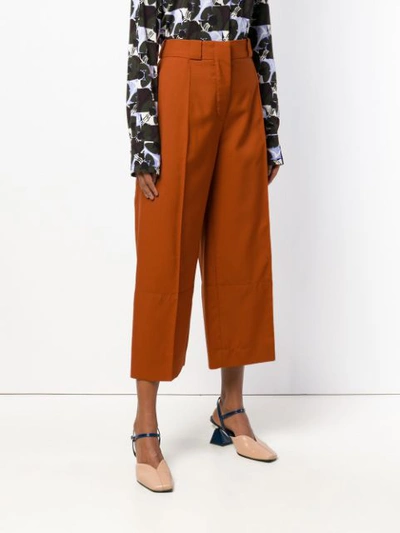 Shop Marni Cropped Wide Leg Trousers In Orange