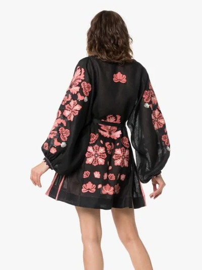Shop Vita Kin Forest Clover Linen Mini Dress In Black