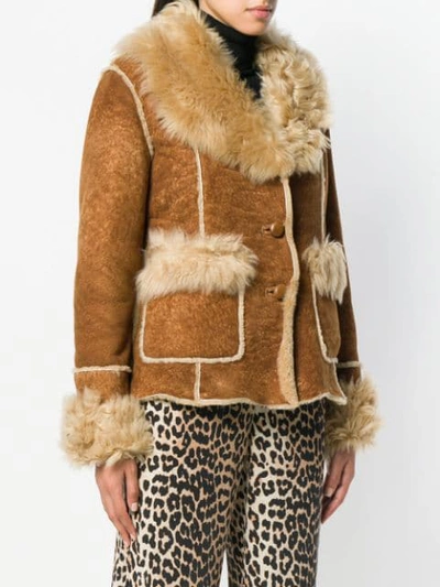 Shop P.a.r.o.s.h Shearling Trim Jacket In Brown