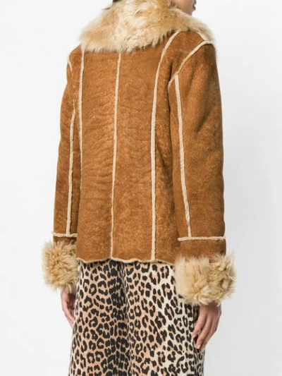 Shop P.a.r.o.s.h Shearling Trim Jacket In Brown