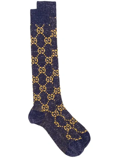 Shop Gucci Monogram Socks In Blue