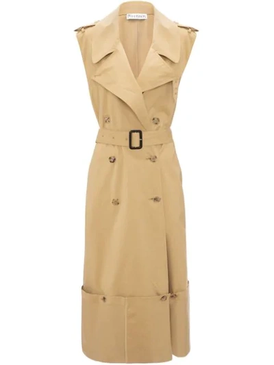 Shop Jw Anderson Fold Up Hem Sleeveless Trench Coat In Brown