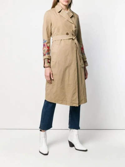 Shop Bazar Deluxe Embroidered Trench Coat In Neutrals