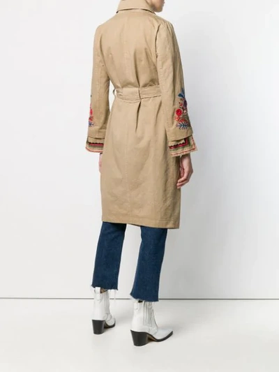 Shop Bazar Deluxe Embroidered Trench Coat In Neutrals