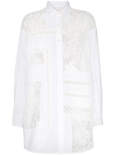 Shop Golden Goose Flora Lace-insert Oversized Cotton Shirt In White