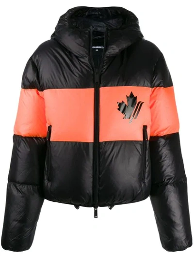 Shop Dsquared2 Maple Leaf Puffer Jacket In 961 Black Orange