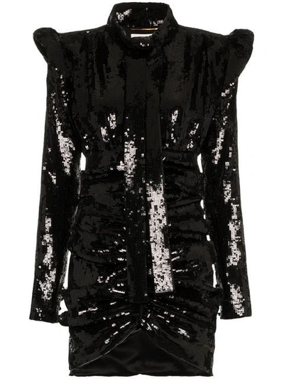 Shop Saint Laurent Sequin Embellished Lavallière Minidress In Black