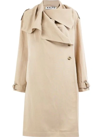 Shop Aalto Draped Collar Trench Coat - Neutrals