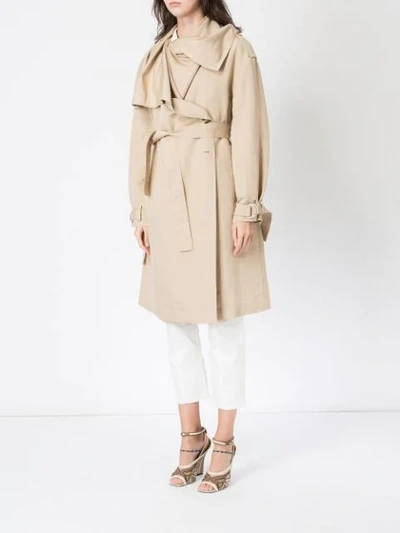 Shop Aalto Draped Collar Trench Coat - Neutrals